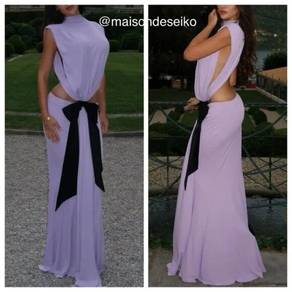NWT Helsa Maxi Dress Purple Constantina Jersey Bow Backless size XS - Picture 1 of 11